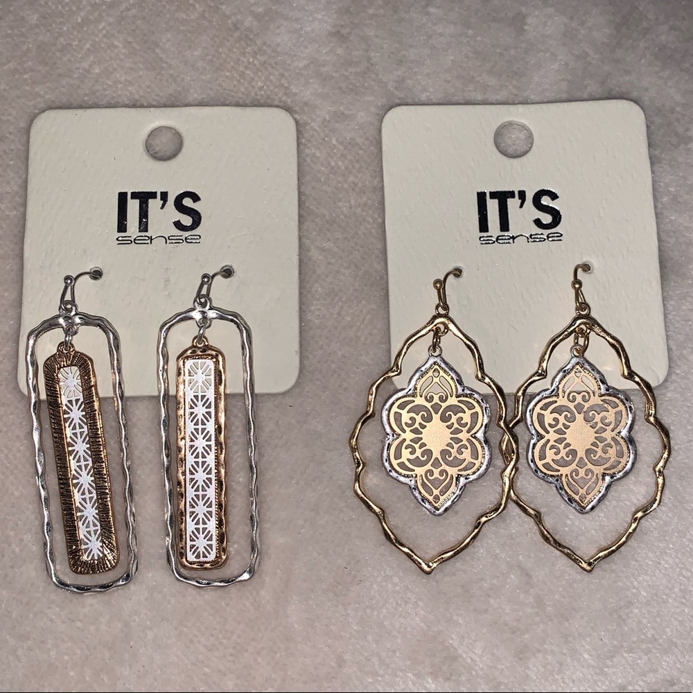Vintage-Style Mixed Metal Earrings - Two Pairs